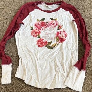 Ariat Burgundy and Cream Floral Long Sleeve Tee Wild and Free